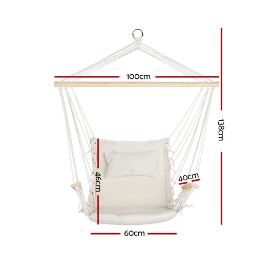 Gardeon Home & Garden > Hammocks > Hammocks & Accessories Gardeon Hammock Chair Hanging with Armrest Camping Hammocks Cream