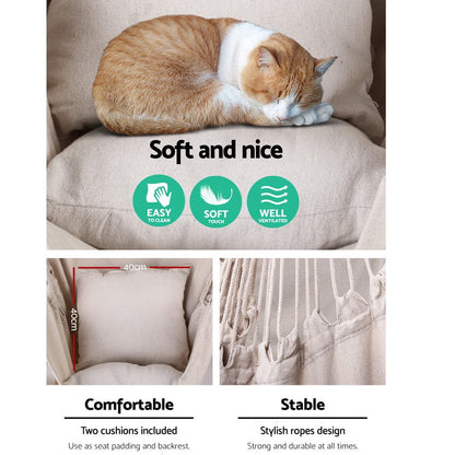 Gardeon Home & Garden > Hammocks > Hammocks & Accessories Gardeon Hammock Chair Outdoor Camping Hanging Hammocks Cushion Pillow Cream