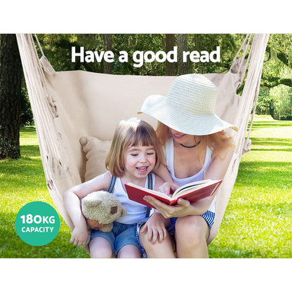 Gardeon Home & Garden > Hammocks > Hammocks & Accessories Gardeon Hammock Chair Outdoor Camping Hanging Hammocks Cushion Pillow Cream