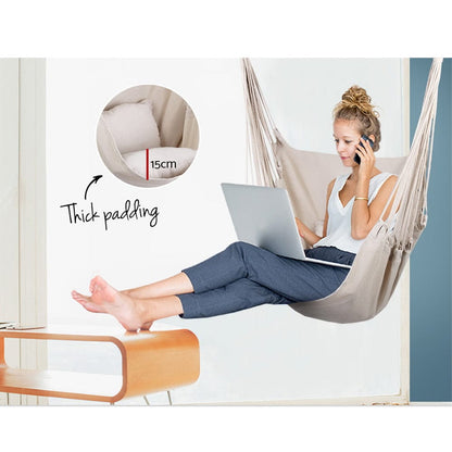 Gardeon Home & Garden > Hammocks > Hammocks & Accessories Gardeon Hammock Chair Outdoor Camping Hanging Hammocks Cushion Pillow Cream