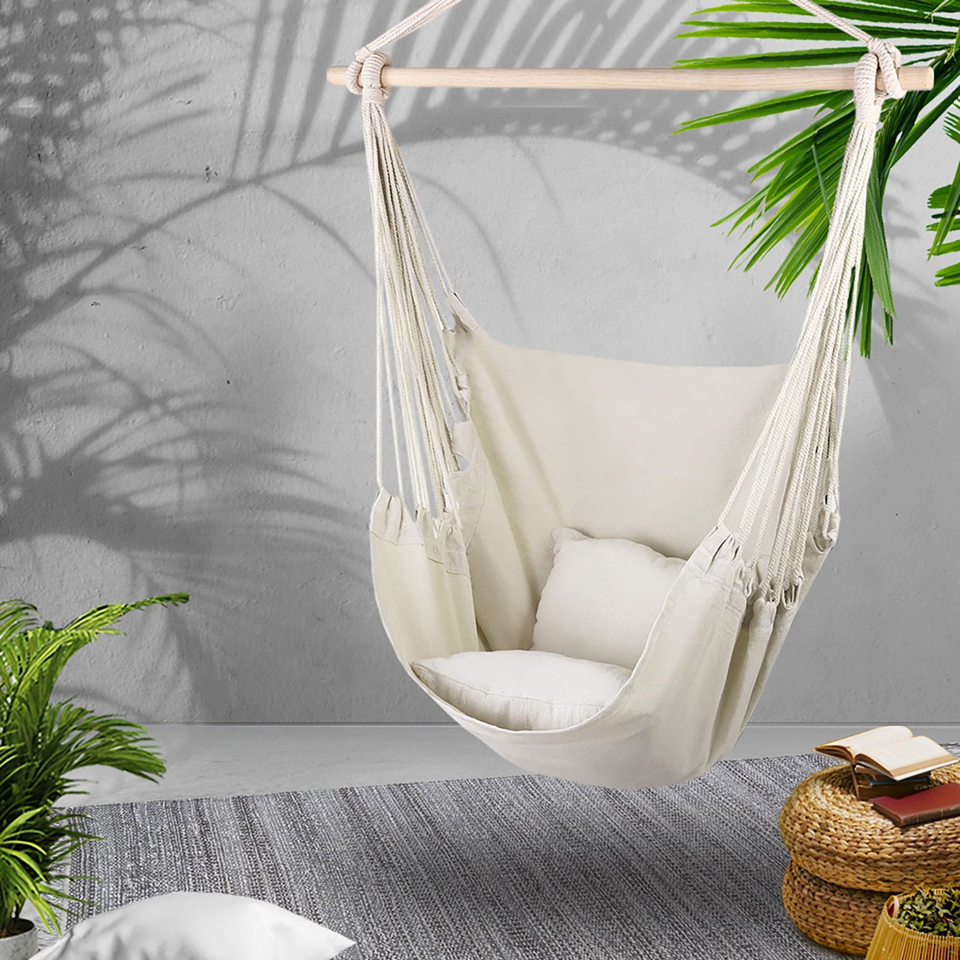 Gardeon Home & Garden > Hammocks > Hammocks & Accessories Gardeon Hammock Chair Outdoor Camping Hanging Hammocks Cushion Pillow Cream