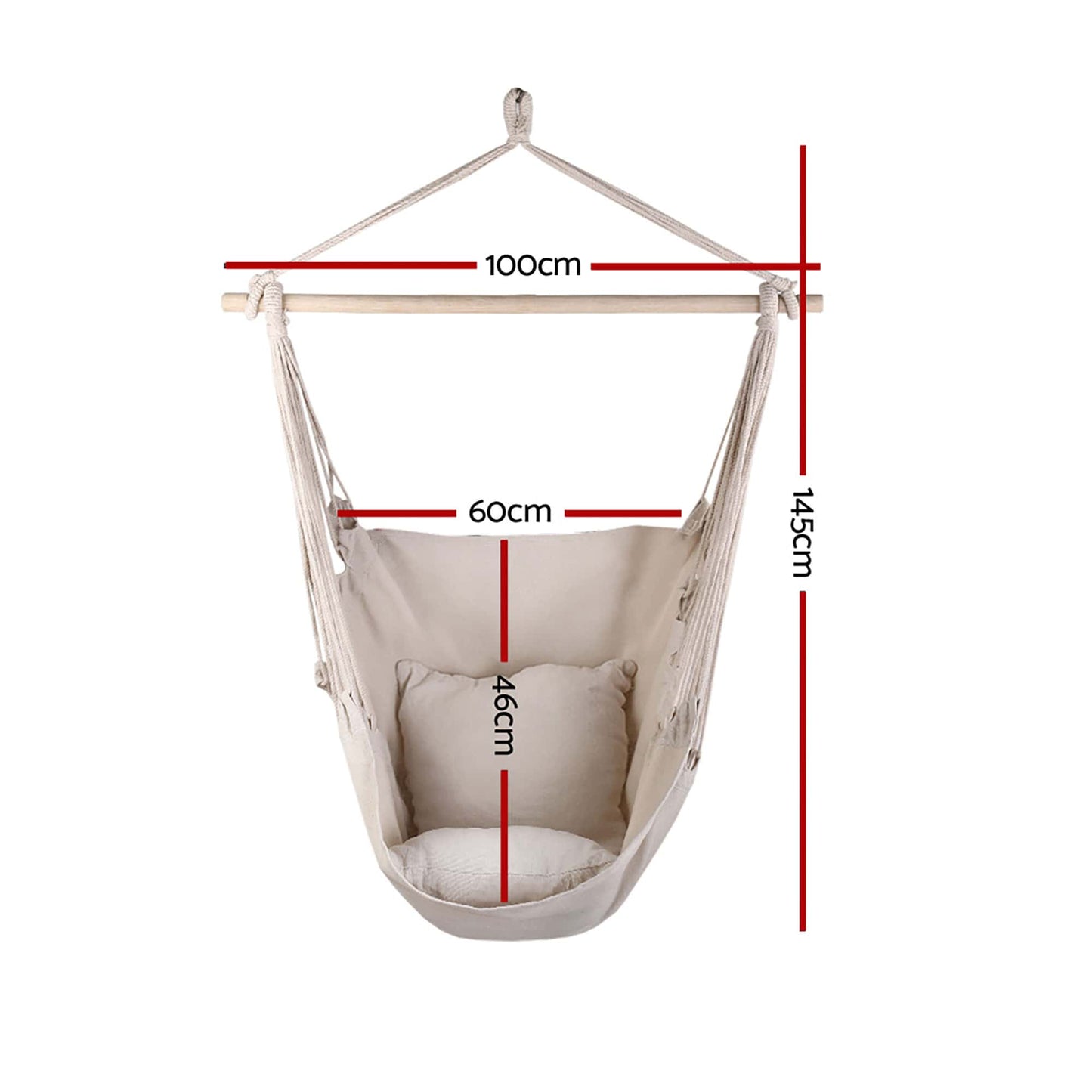 Gardeon Home & Garden > Hammocks > Hammocks & Accessories Gardeon Hammock Chair Outdoor Camping Hanging Hammocks Cushion Pillow Cream