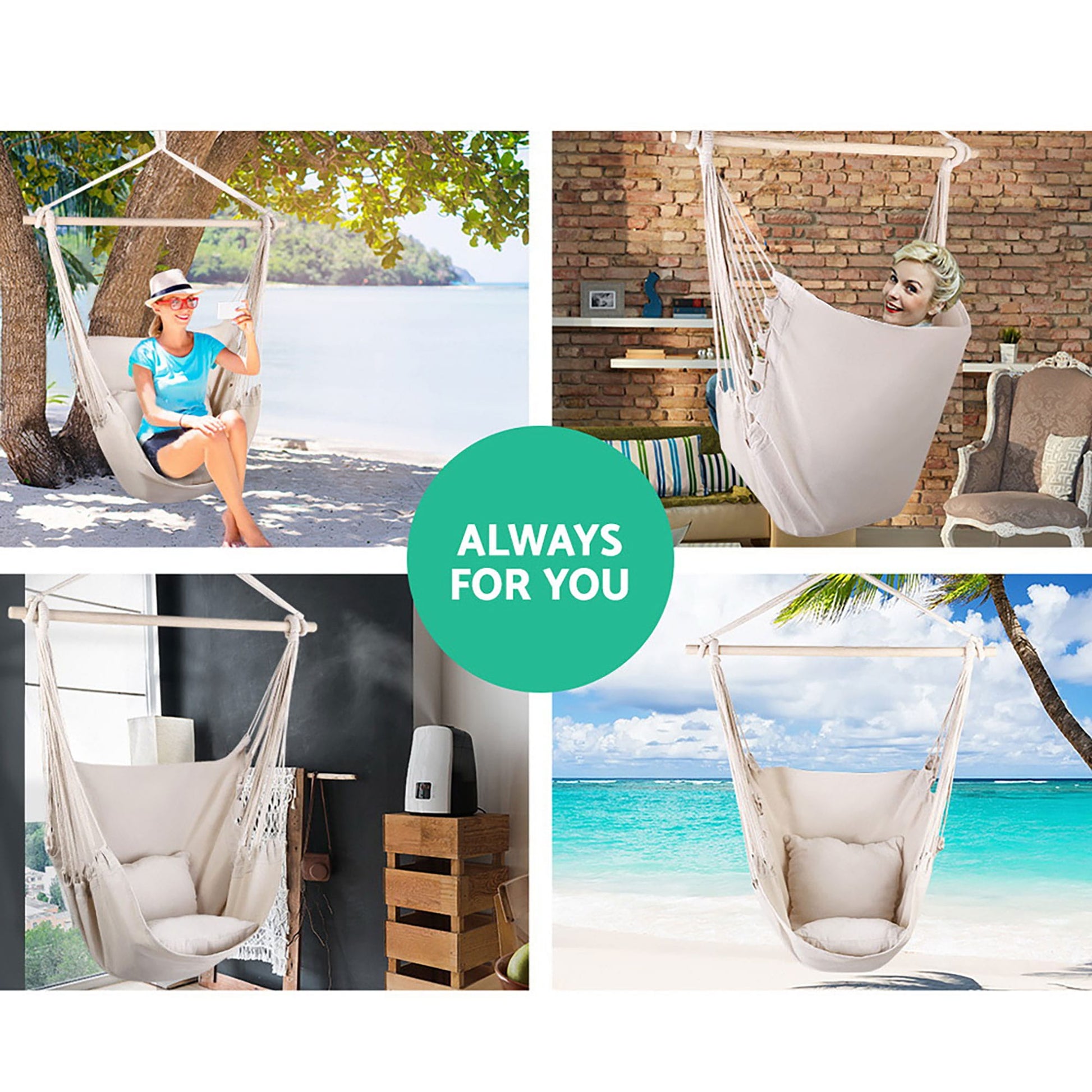 Gardeon Home & Garden > Hammocks > Hammocks & Accessories Gardeon Hammock Chair Outdoor Camping Hanging Hammocks Cushion Pillow Cream