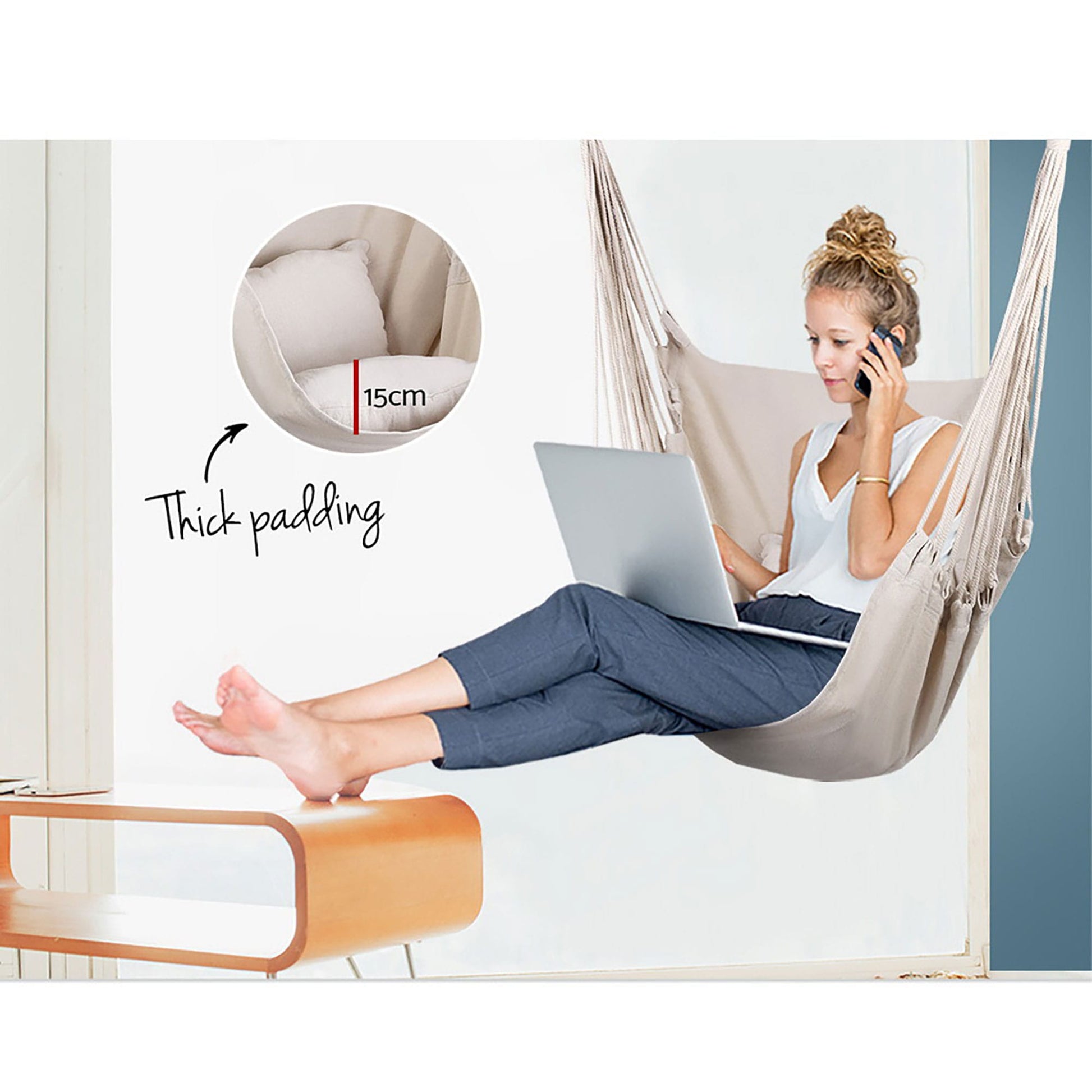 Gardeon Home & Garden > Hammocks > Hammocks & Accessories Gardeon Hammock Chair Outdoor Camping Hanging Hammocks Cushion Pillow Cream