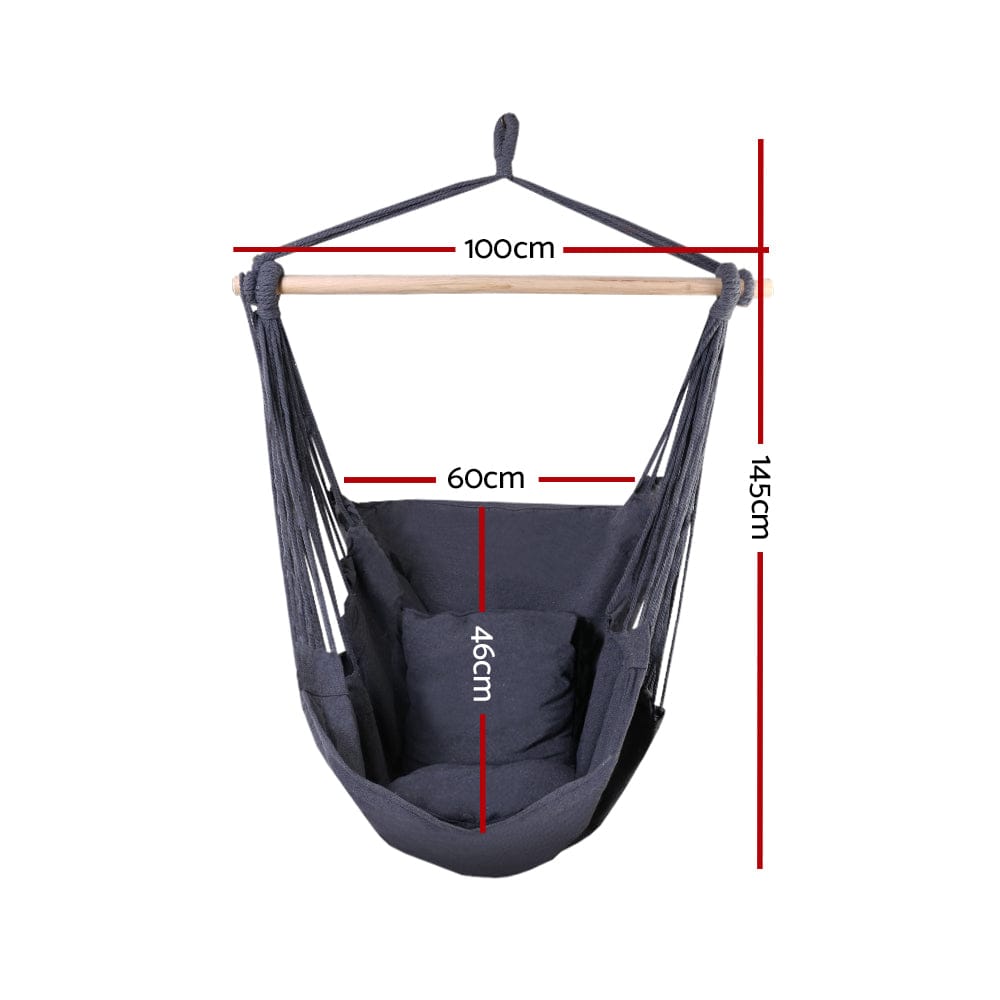 Gardeon Home & Garden > Hammocks > Hammocks & Accessories Gardeon Hammock Chair Outdoor Camping Hanging Hammocks Cushion Pillow Grey