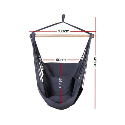 Gardeon Home & Garden > Hammocks > Hammocks & Accessories Gardeon Hammock Chair Outdoor Camping Hanging Hammocks Cushion Pillow Grey