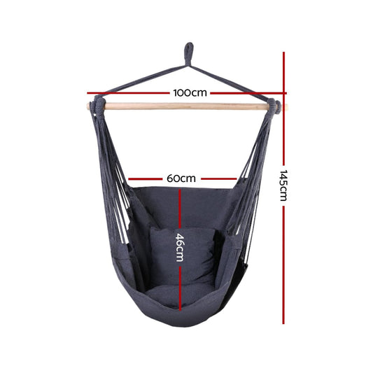 Gardeon Home & Garden > Hammocks > Hammocks & Accessories Gardeon Hammock Chair Outdoor Camping Hanging Hammocks Cushion Pillow Grey