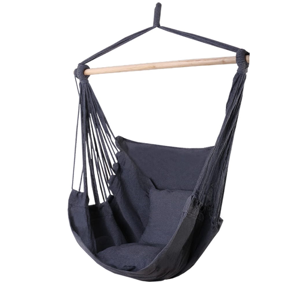 Gardeon Home & Garden > Hammocks > Hammocks & Accessories Gardeon Hammock Chair Outdoor Camping Hanging Hammocks Cushion Pillow Grey