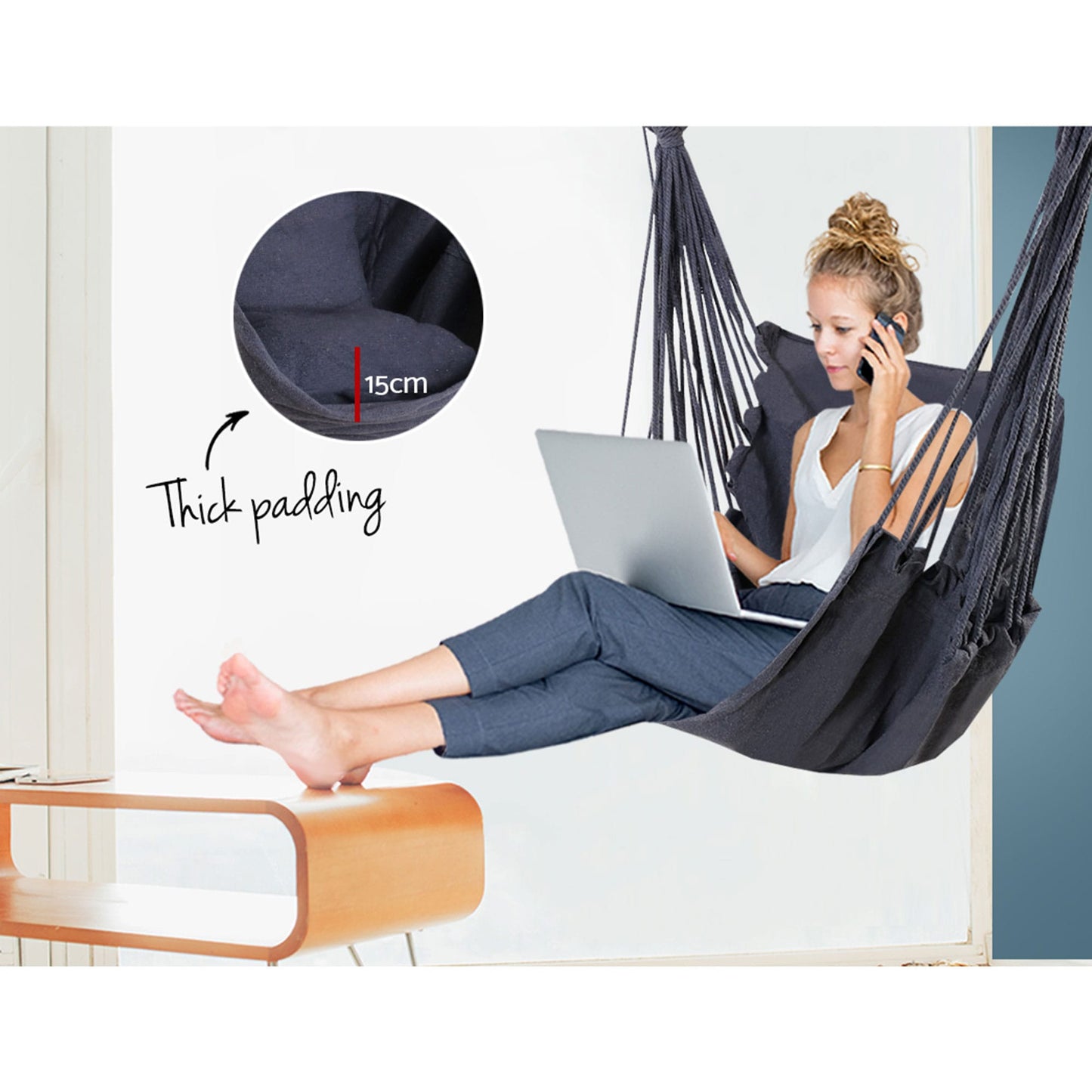 Gardeon Home & Garden > Hammocks > Hammocks & Accessories Gardeon Hammock Chair Outdoor Camping Hanging Hammocks Cushion Pillow Grey