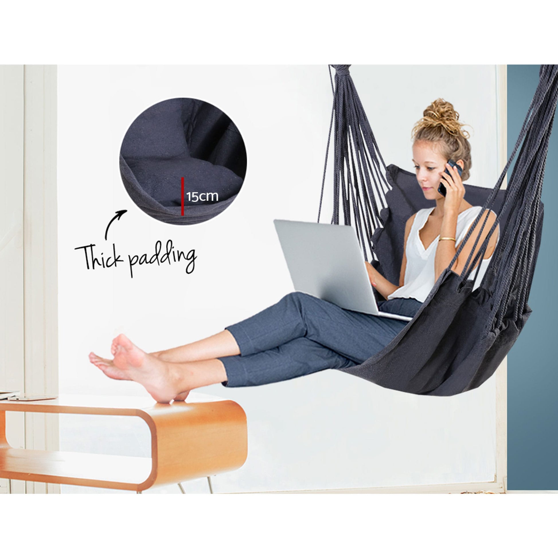 Gardeon Home & Garden > Hammocks > Hammocks & Accessories Gardeon Hammock Chair Outdoor Camping Hanging Hammocks Cushion Pillow Grey