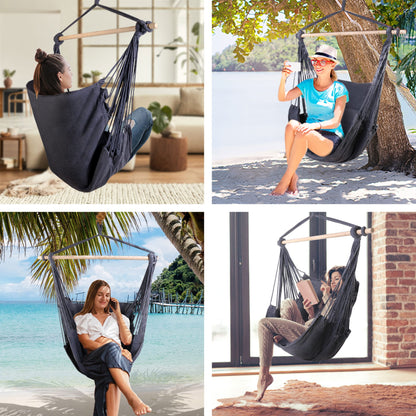 Gardeon Home & Garden > Hammocks > Hammocks & Accessories Gardeon Hammock Chair Outdoor Camping Hanging Hammocks Cushion Pillow Grey