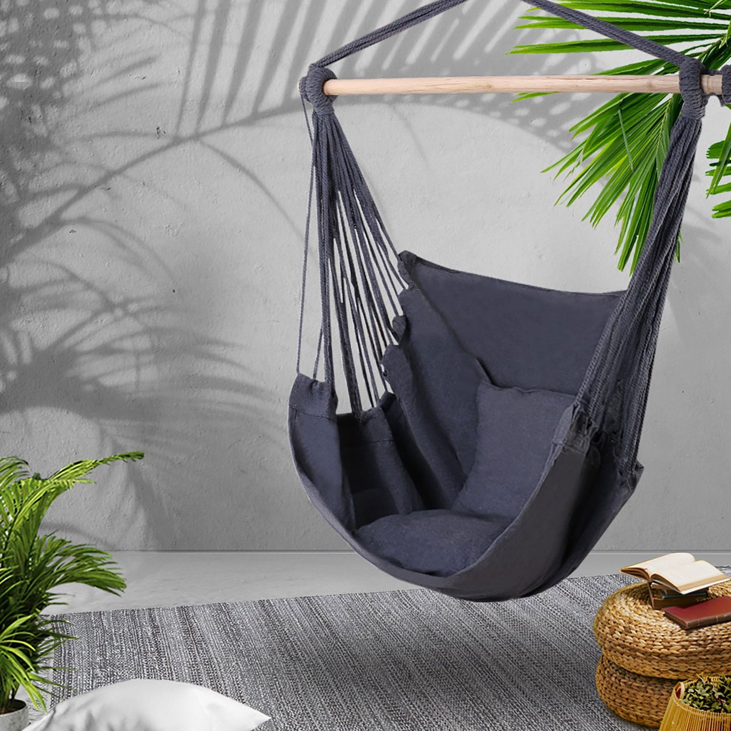 Gardeon Home & Garden > Hammocks > Hammocks & Accessories Gardeon Hammock Chair Outdoor Camping Hanging Hammocks Cushion Pillow Grey