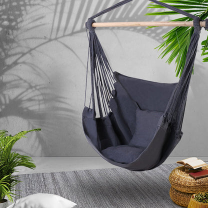 Gardeon Home & Garden > Hammocks > Hammocks & Accessories Gardeon Hammock Chair Outdoor Camping Hanging Hammocks Cushion Pillow Grey