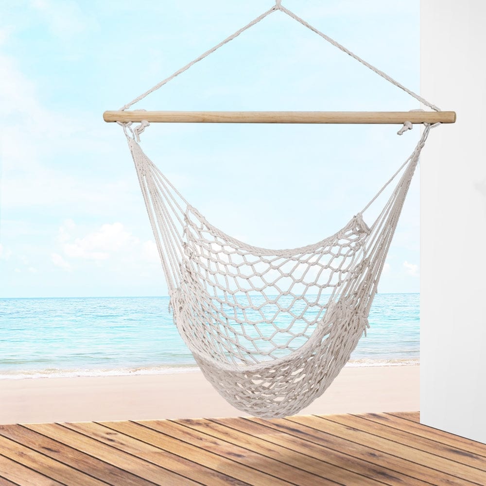 Gardeon Home & Garden > Hammocks > Hammocks & Accessories Gardeon Hammock Chair Outdoor Hanging Camping Mesh Indoor Cream