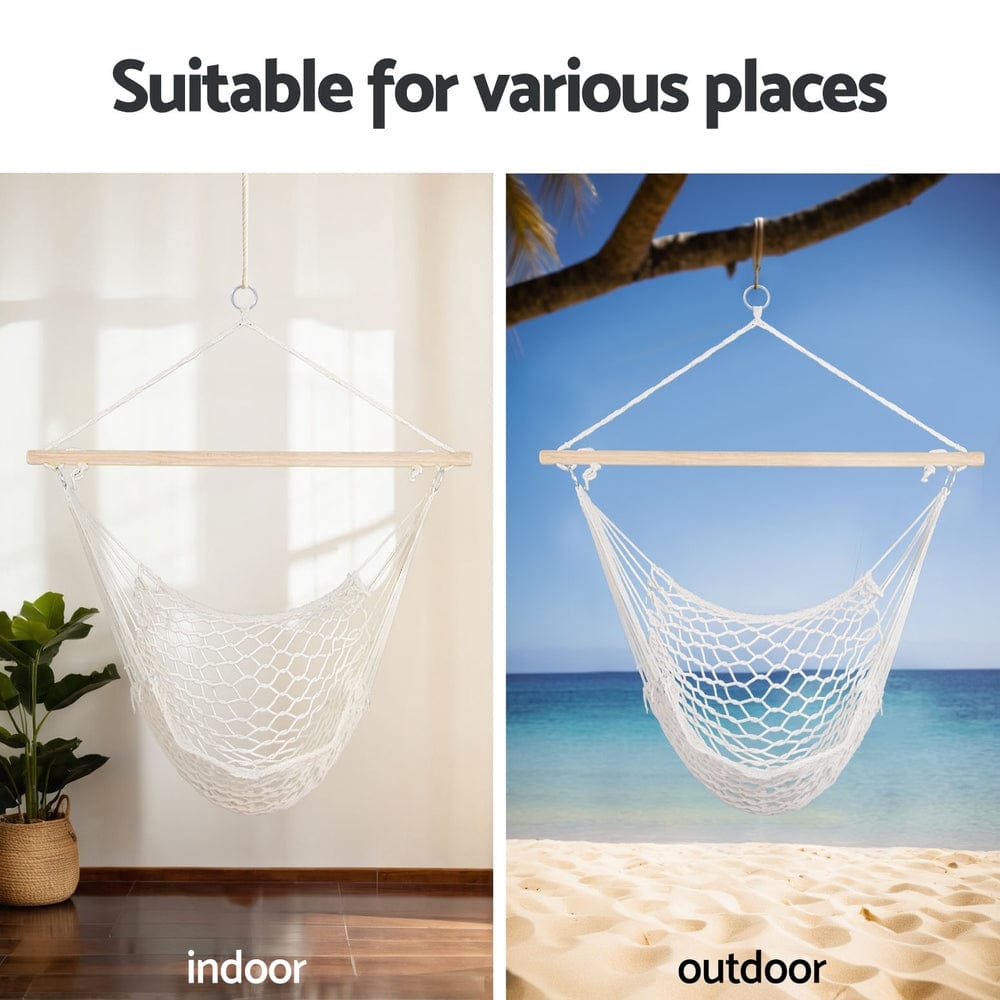 Gardeon Home & Garden > Hammocks > Hammocks & Accessories Gardeon Hammock Chair Outdoor Hanging Camping Mesh Indoor Cream