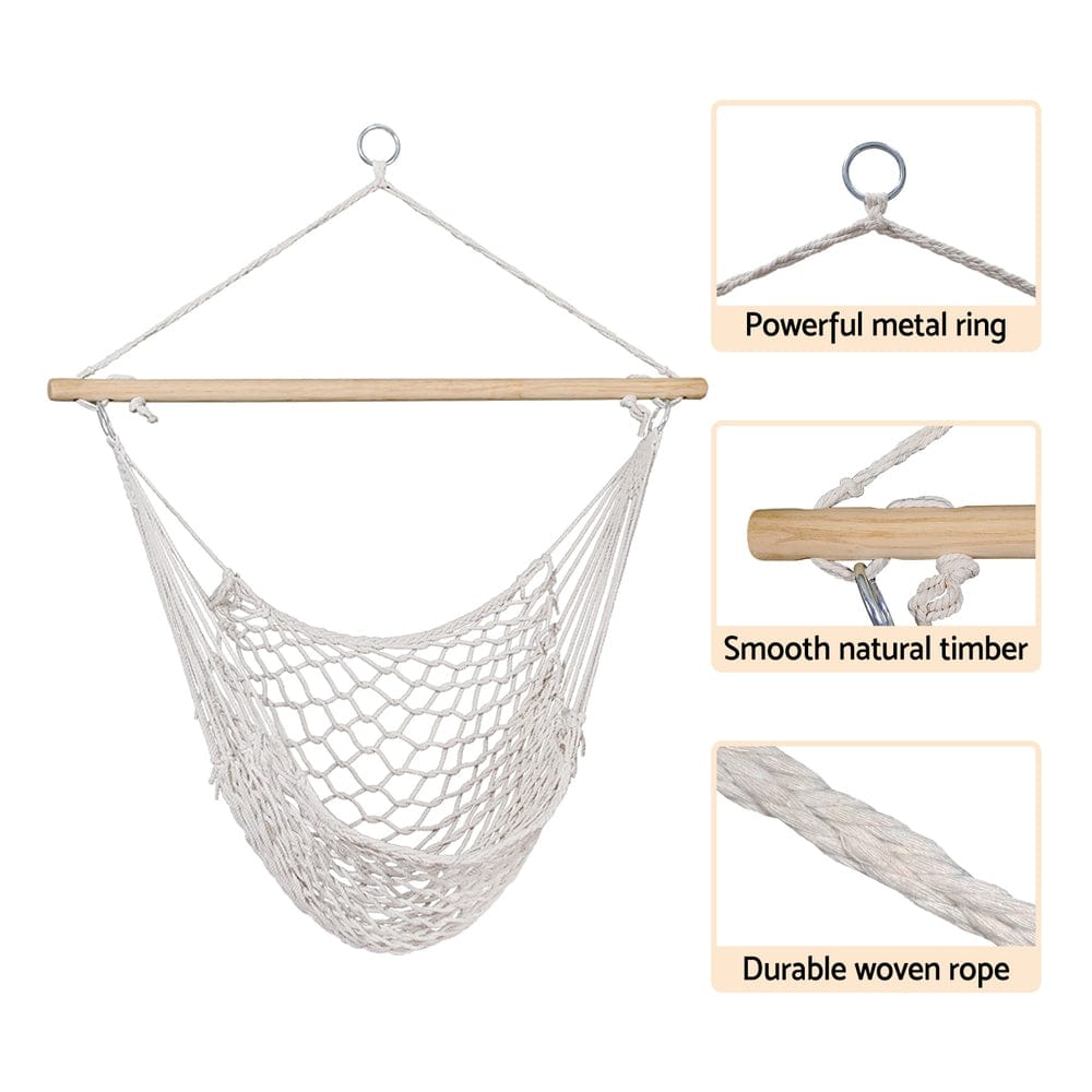 Gardeon Home & Garden > Hammocks > Hammocks & Accessories Gardeon Hammock Chair Outdoor Hanging Camping Mesh Indoor Cream