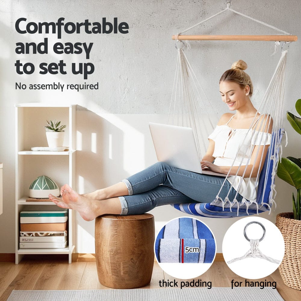Gardeon Home & Garden > Hammocks > Hammocks & Accessories Gardeon Hammock Chair Swing Camping Blue