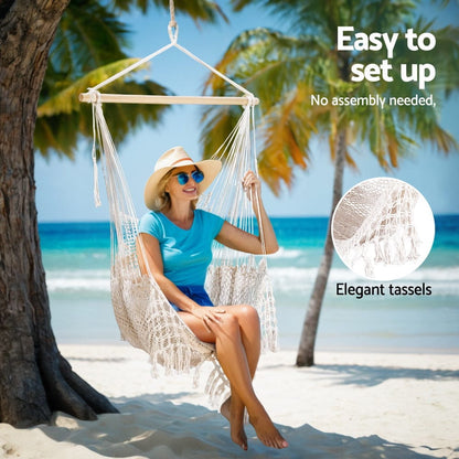 Gardeon Home & Garden > Hammocks > Hammocks & Accessories Gardeon Hammock Chair Swing Camping Mesh Cream
