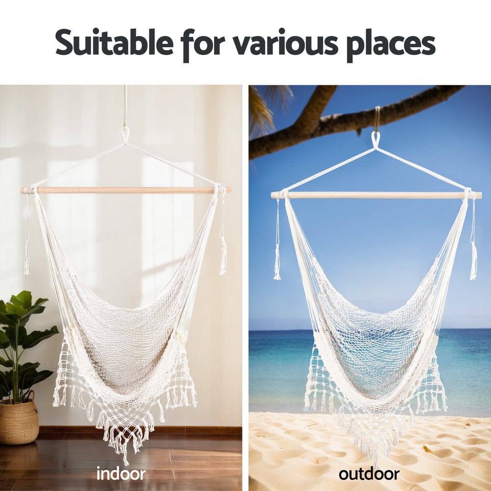 Gardeon Home & Garden > Hammocks > Hammocks & Accessories Gardeon Hammock Chair Swing Camping Mesh Cream