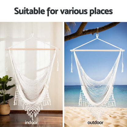 Gardeon Home & Garden > Hammocks > Hammocks & Accessories Gardeon Hammock Chair Swing Camping Mesh Cream