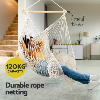 Gardeon Home & Garden > Hammocks > Hammocks & Accessories Gardeon Hammock Chair Swing Camping Mesh Cream