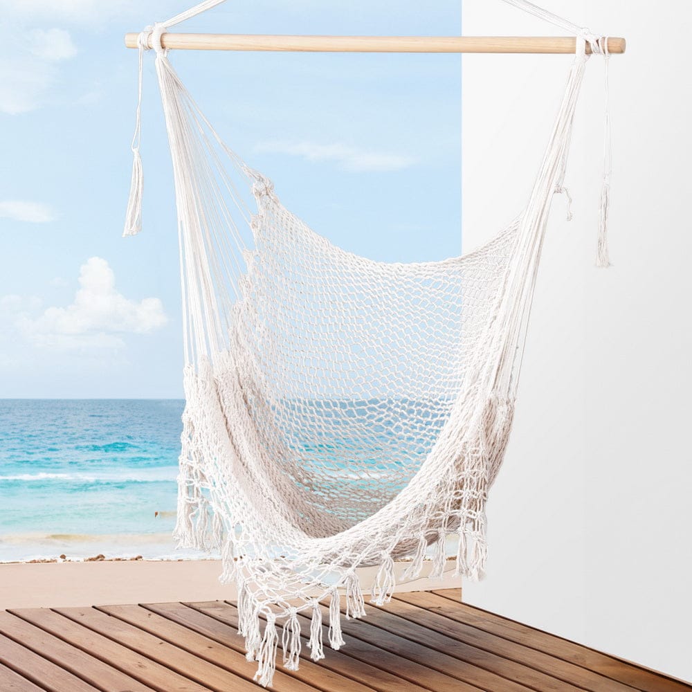 Gardeon Home & Garden > Hammocks > Hammocks & Accessories Gardeon Hammock Chair Swing Camping Mesh Cream