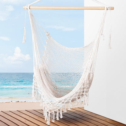 Gardeon Home & Garden > Hammocks > Hammocks & Accessories Gardeon Hammock Chair Swing Camping Mesh Cream