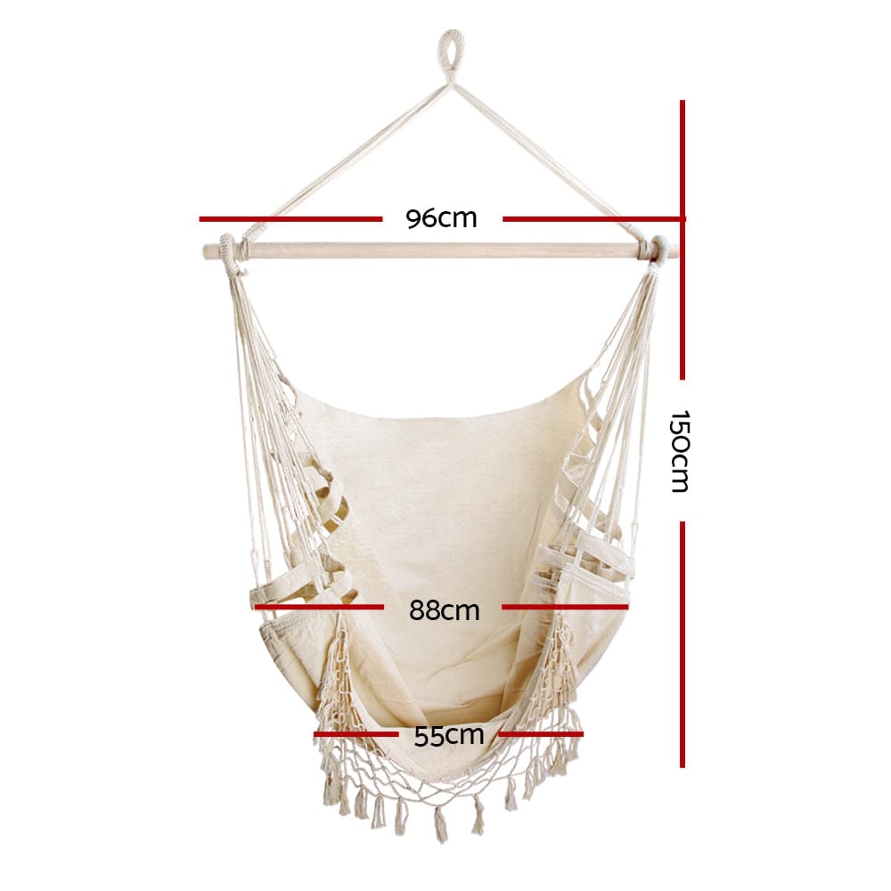Gardeon Home & Garden > Hammocks > Hammocks & Accessories Gardeon Hanging Hammock Chair Outdoor Swing Hammocks Tassel Cream