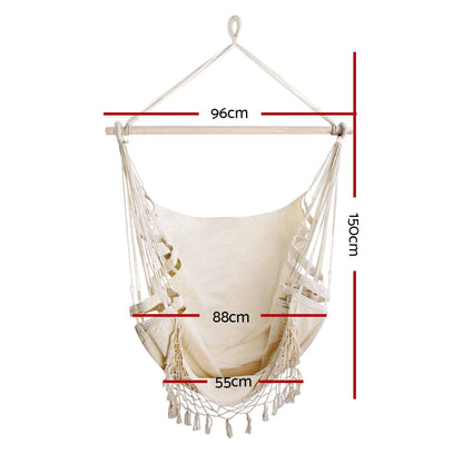 Gardeon Home & Garden > Hammocks > Hammocks & Accessories Gardeon Hanging Hammock Chair Outdoor Swing Hammocks Tassel Cream