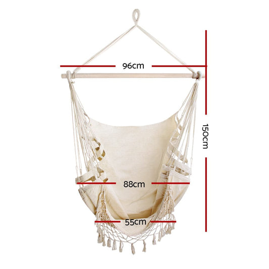 Gardeon Home & Garden > Hammocks > Hammocks & Accessories Gardeon Hanging Hammock Chair Outdoor Swing Hammocks Tassel Cream