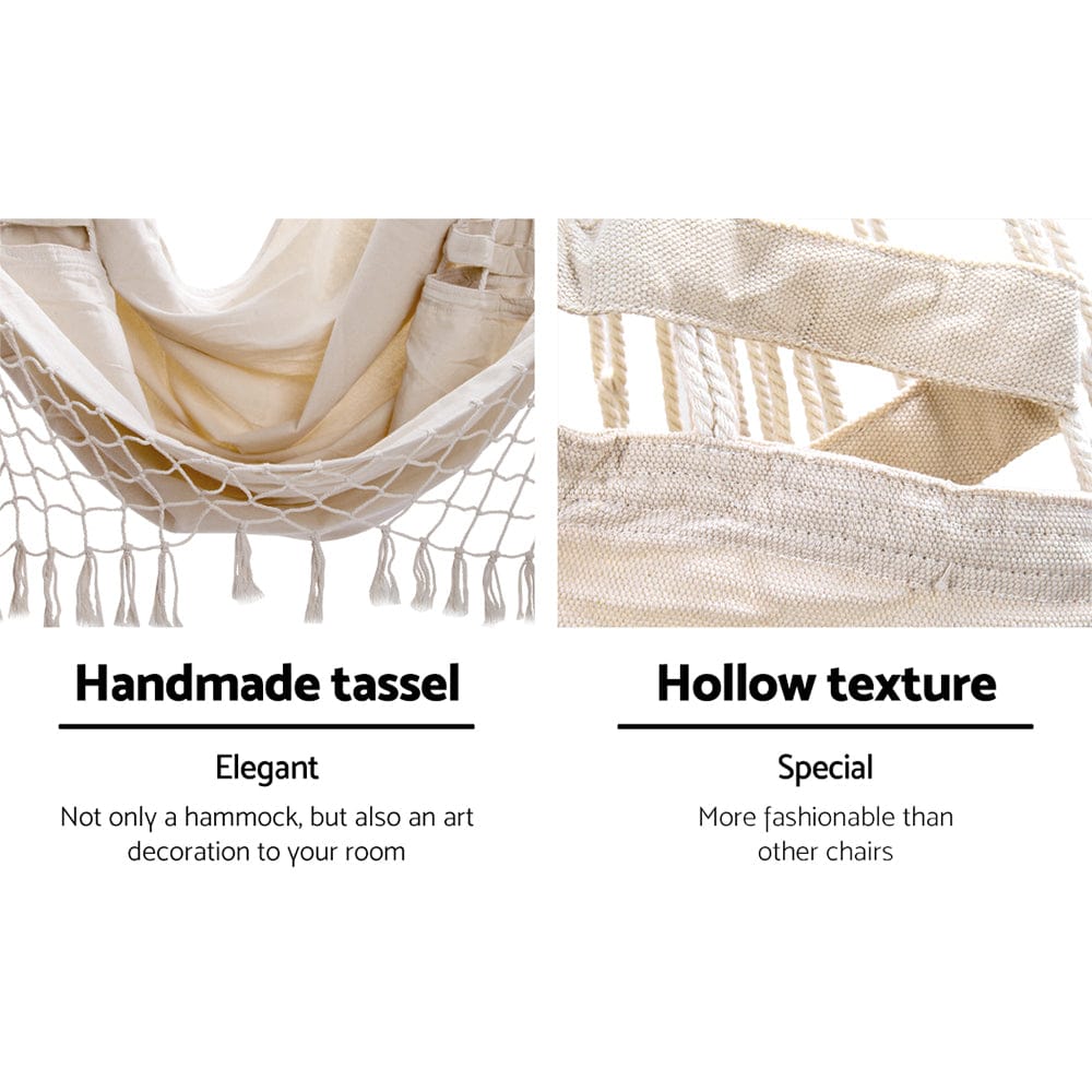 Gardeon Home & Garden > Hammocks > Hammocks & Accessories Gardeon Hanging Hammock Chair Outdoor Swing Hammocks Tassel Cream