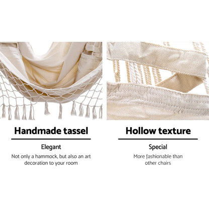 Gardeon Home & Garden > Hammocks > Hammocks & Accessories Gardeon Hanging Hammock Chair Outdoor Swing Hammocks Tassel Cream