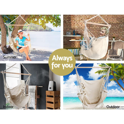 Gardeon Home & Garden > Hammocks > Hammocks & Accessories Gardeon Hanging Hammock Chair Outdoor Swing Hammocks Tassel Cream