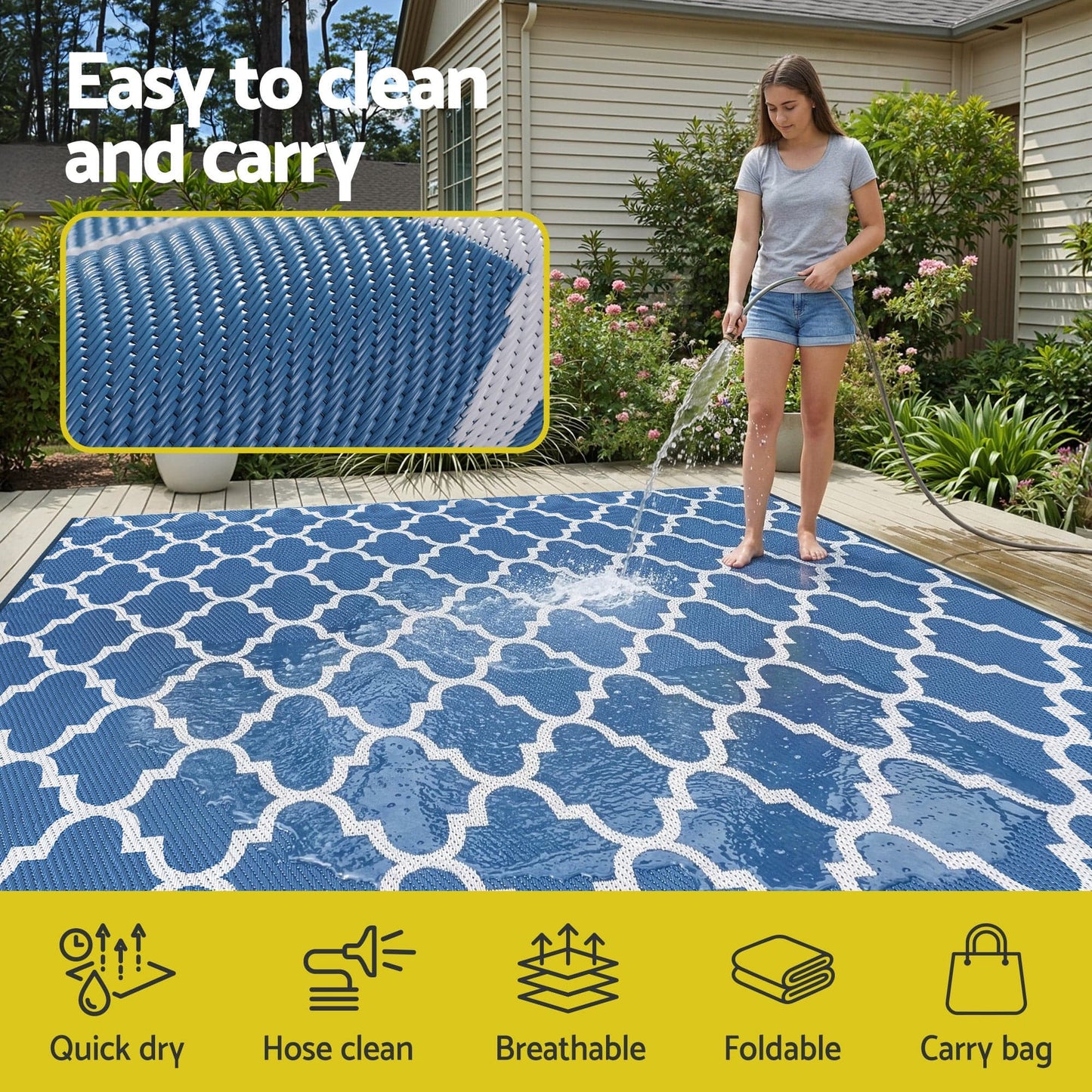 Gardeon Home & Garden > Rugs > Outdoor Rugs Gardeon Outdoor Rugs 274x366cm Large Carpet Reversible Area Mat PP Dual-Sided Patio Rug Blue