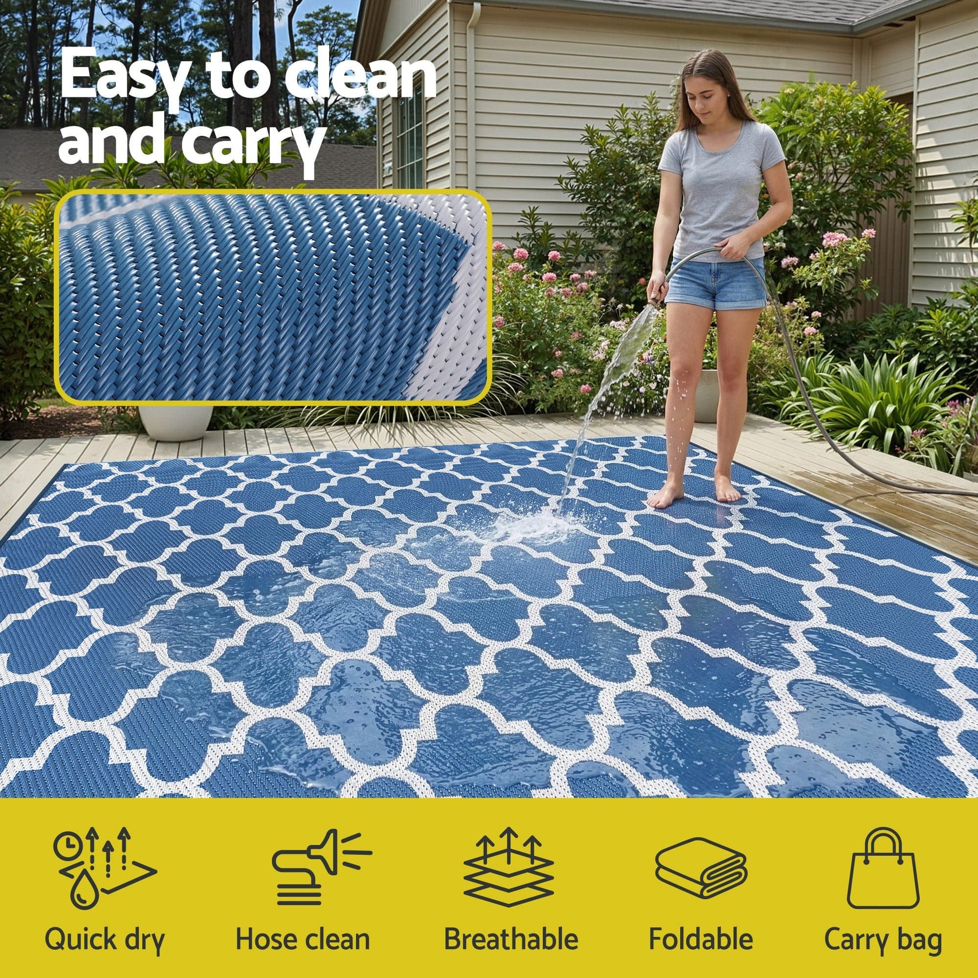 Gardeon Home & Garden > Rugs > Outdoor Rugs Gardeon Outdoor Rugs 274x366cm Large Carpet Reversible Area Mat PP Dual-Sided Patio Rug Blue