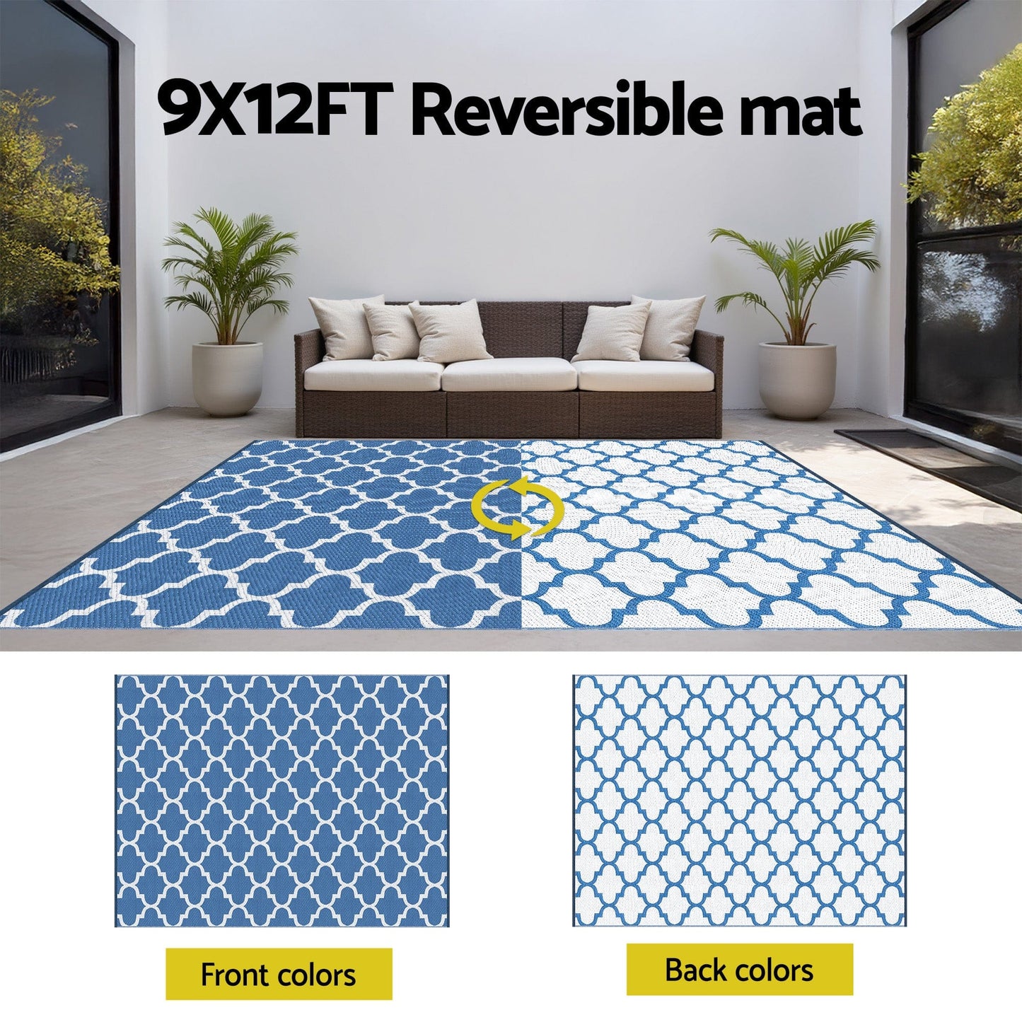 Gardeon Home & Garden > Rugs > Outdoor Rugs Gardeon Outdoor Rugs 274x366cm Large Carpet Reversible Area Mat PP Dual-Sided Patio Rug Blue