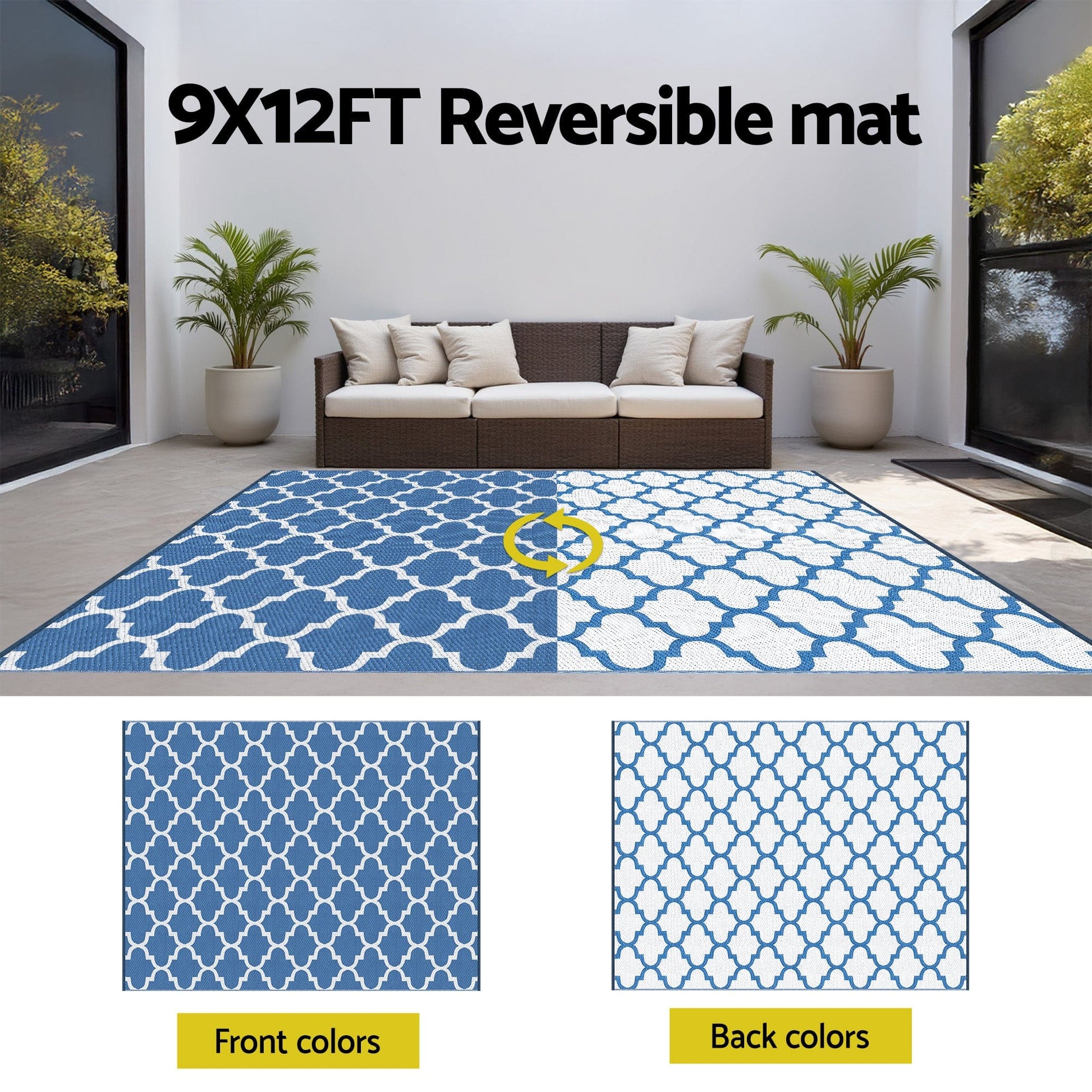 Gardeon Home & Garden > Rugs > Outdoor Rugs Gardeon Outdoor Rugs 274x366cm Large Carpet Reversible Area Mat PP Dual-Sided Patio Rug Blue
