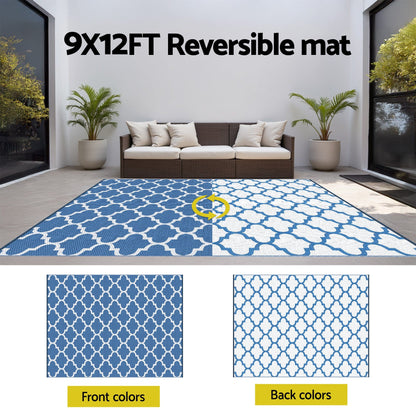 Gardeon Home & Garden > Rugs > Outdoor Rugs Gardeon Outdoor Rugs 274x366cm Large Carpet Reversible Area Mat PP Dual-Sided Patio Rug Blue