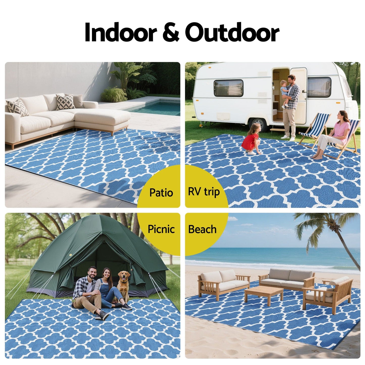 Gardeon Home & Garden > Rugs > Outdoor Rugs Gardeon Outdoor Rugs 274x366cm Large Carpet Reversible Area Mat PP Dual-Sided Patio Rug Blue