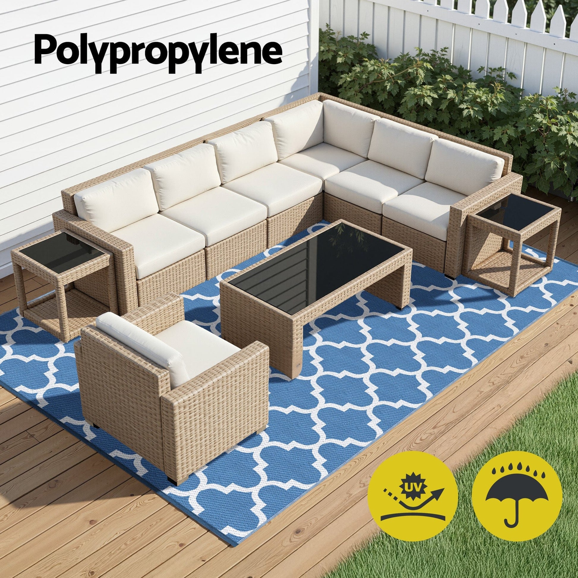 Gardeon Home & Garden > Rugs > Outdoor Rugs Gardeon Outdoor Rugs 274x366cm Large Carpet Reversible Area Mat PP Dual-Sided Patio Rug Blue