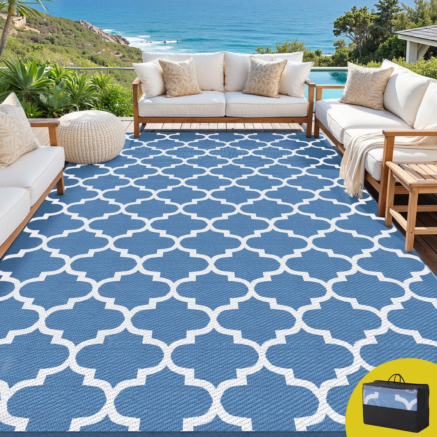 Gardeon Home & Garden > Rugs > Outdoor Rugs Gardeon Outdoor Rugs 274x366cm Large Carpet Reversible Area Mat PP Dual-Sided Patio Rug Blue
