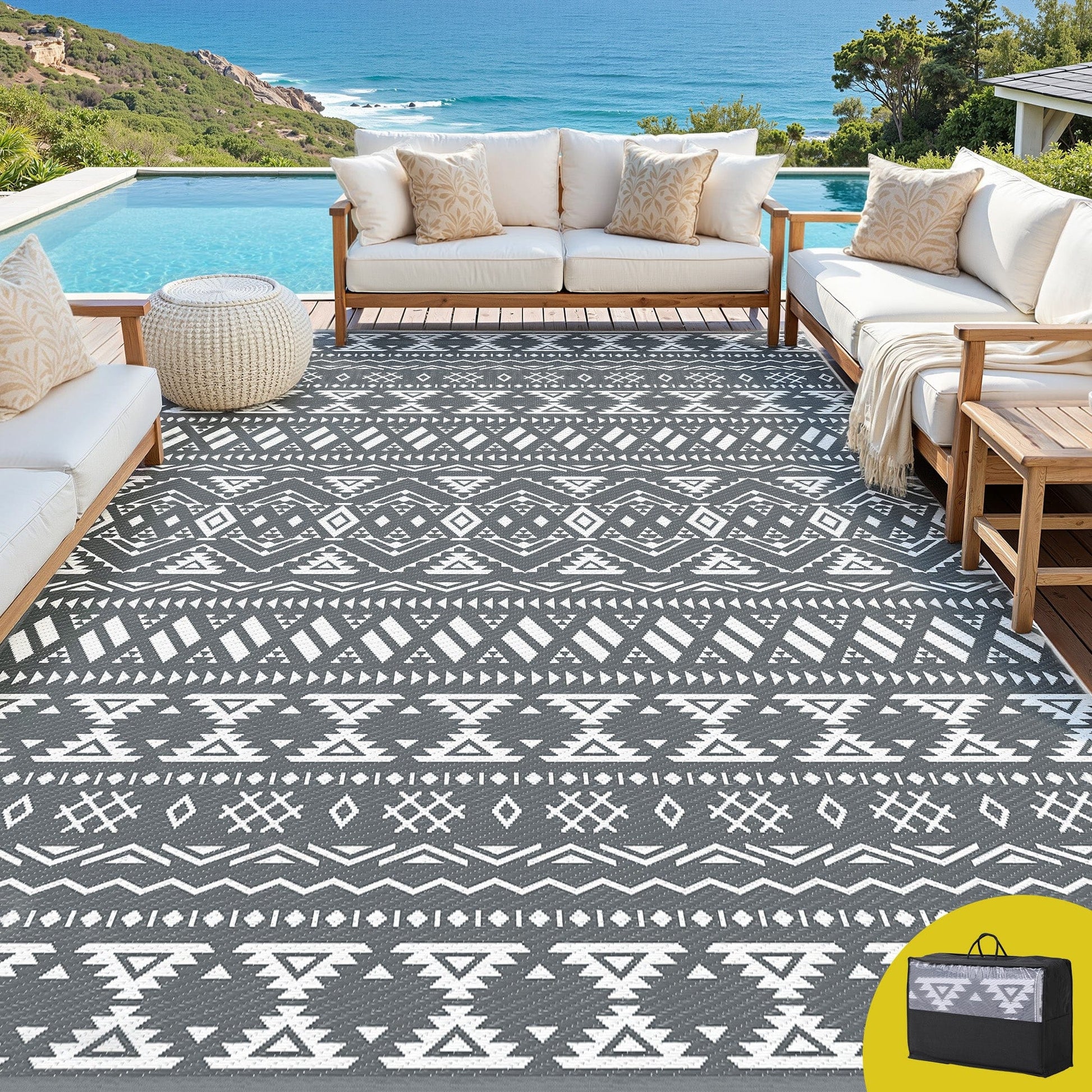 Gardeon Home & Garden > Rugs > Outdoor Rugs Gardeon Outdoor Rugs 274x366cm Large Carpet Reversible Area Mat PP Dual-Sided Patio Rug Bohemian