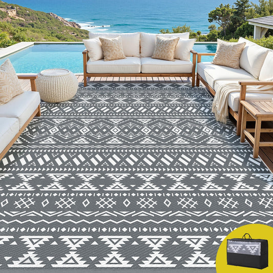 Gardeon Home & Garden > Rugs > Outdoor Rugs Gardeon Outdoor Rugs 274x366cm Large Carpet Reversible Area Mat PP Dual-Sided Patio Rug Bohemian