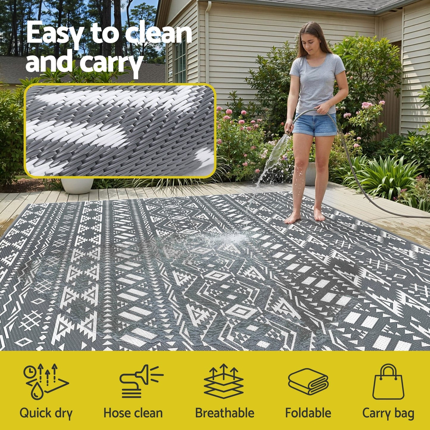 Gardeon Home & Garden > Rugs > Outdoor Rugs Gardeon Outdoor Rugs 274x366cm Large Carpet Reversible Area Mat PP Dual-Sided Patio Rug Bohemian