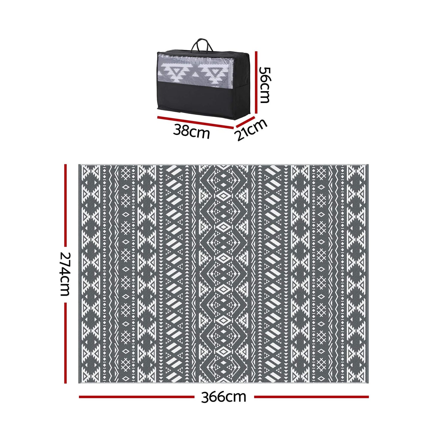 Gardeon Home & Garden > Rugs > Outdoor Rugs Gardeon Outdoor Rugs 274x366cm Large Carpet Reversible Area Mat PP Dual-Sided Patio Rug Bohemian