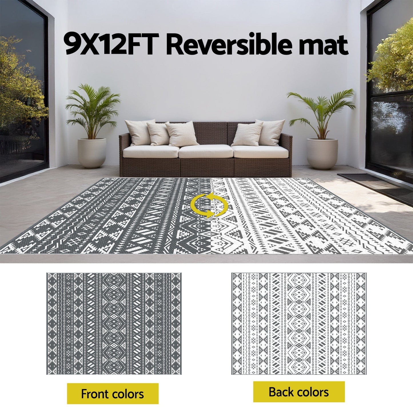 Gardeon Home & Garden > Rugs > Outdoor Rugs Gardeon Outdoor Rugs 274x366cm Large Carpet Reversible Area Mat PP Dual-Sided Patio Rug Bohemian