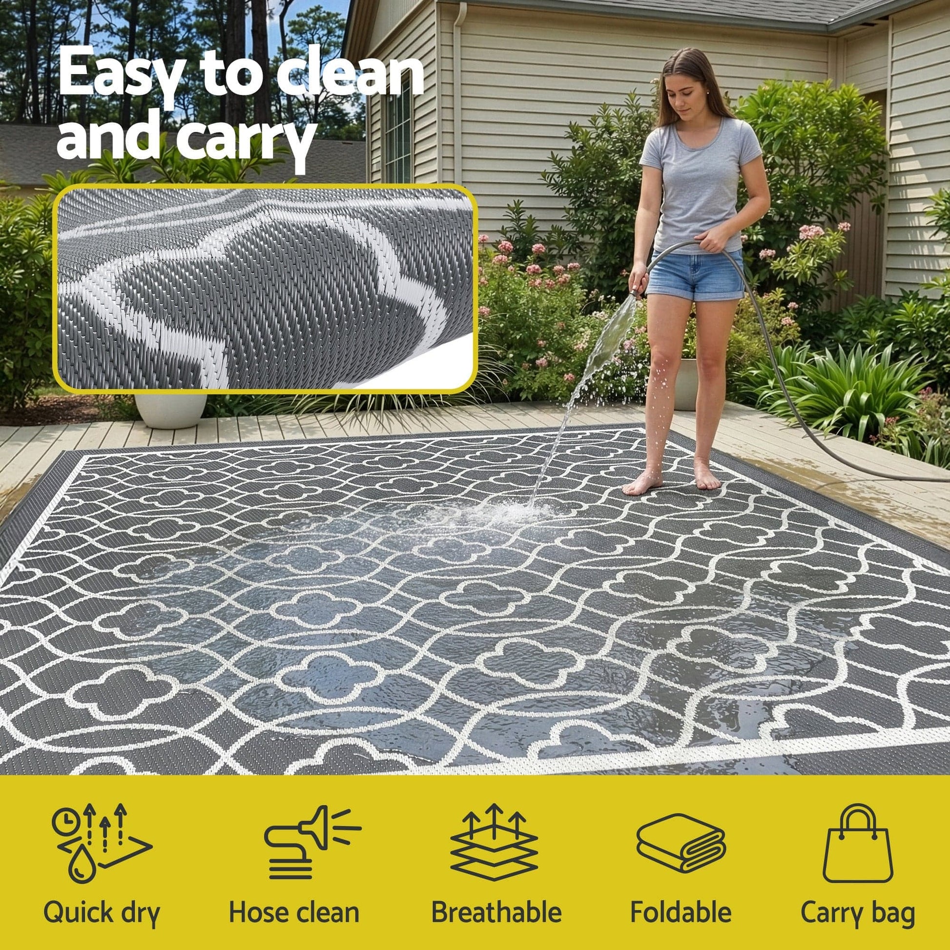 Gardeon Home & Garden > Rugs > Outdoor Rugs Gardeon Outdoor Rugs 274x366cm Large Carpet Reversible Area Mat PP Dual-Sided Patio Rug
