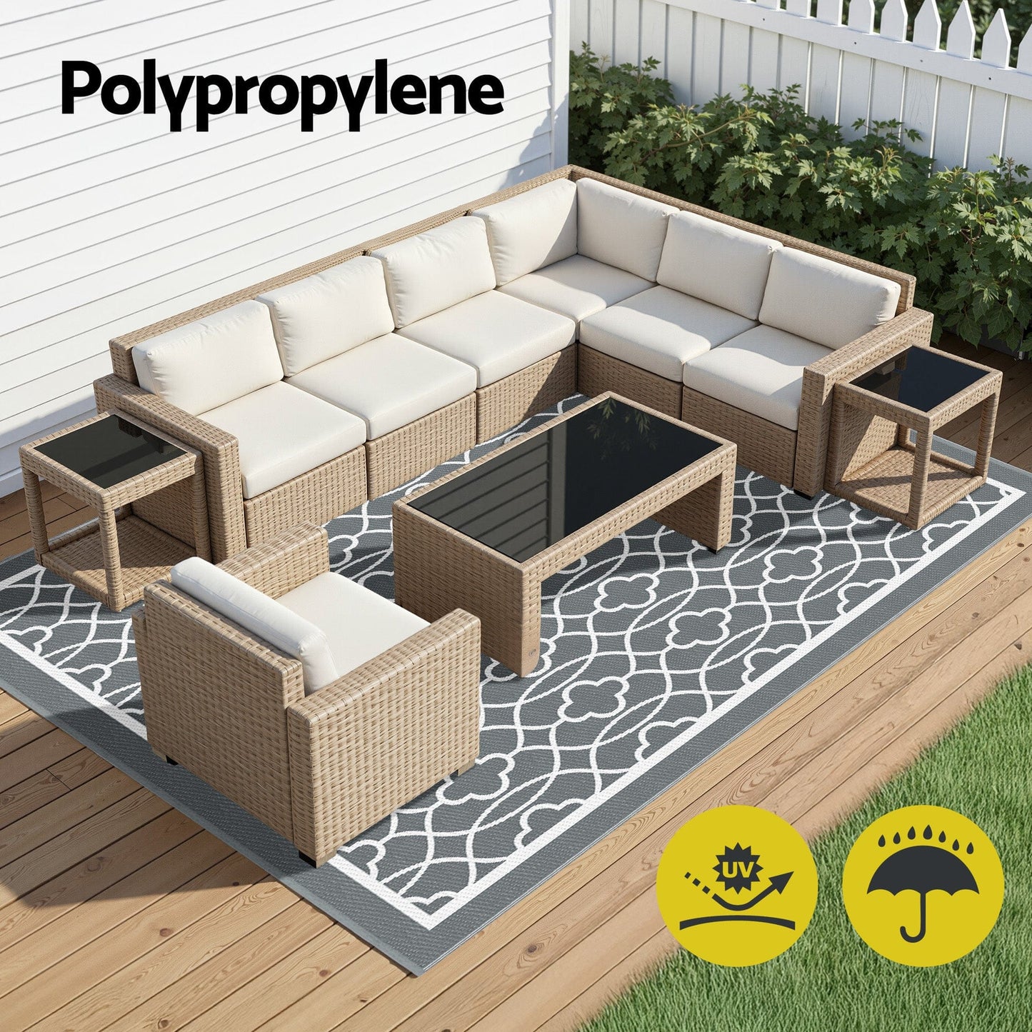 Gardeon Home & Garden > Rugs > Outdoor Rugs Gardeon Outdoor Rugs 274x366cm Large Carpet Reversible Area Mat PP Dual-Sided Patio Rug