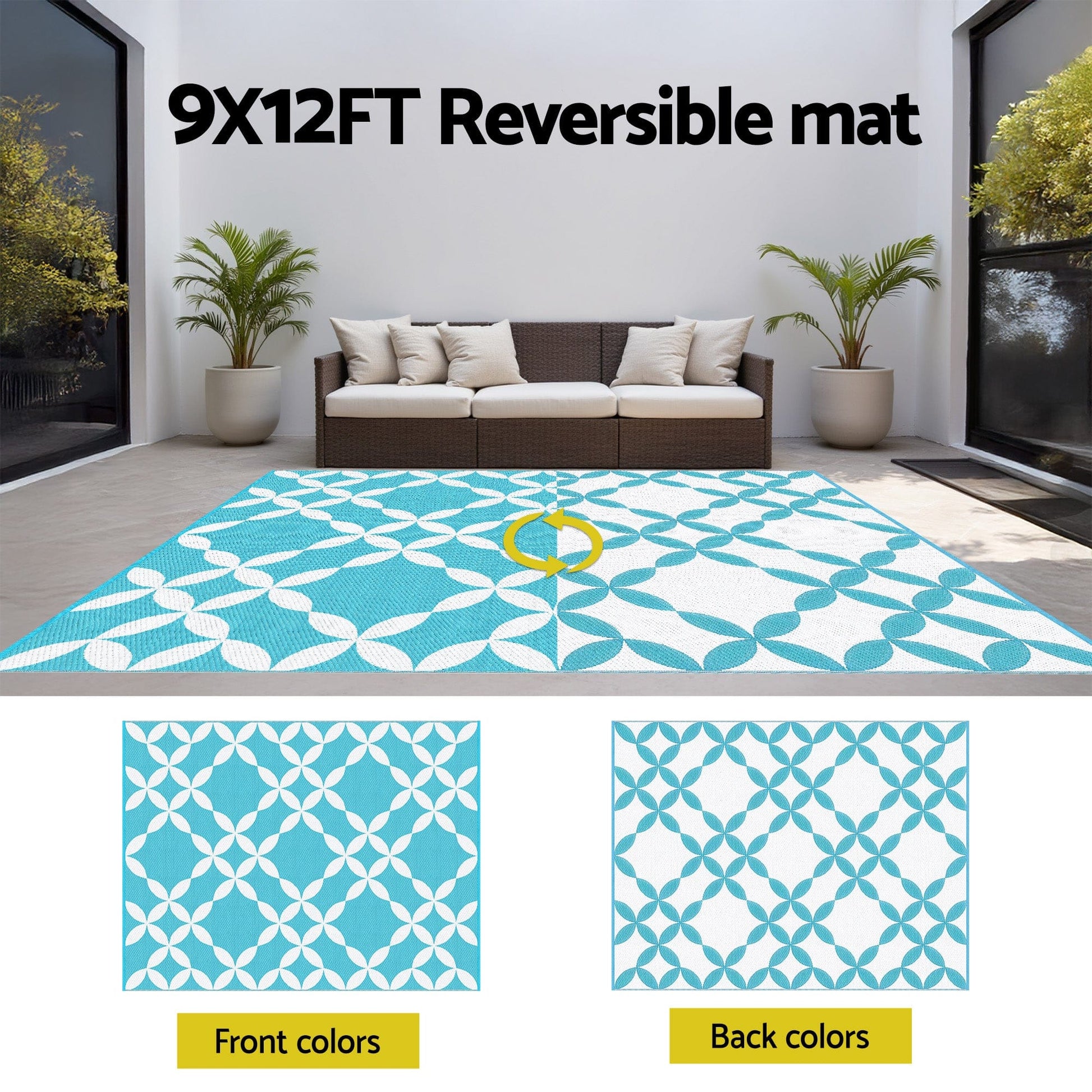 Gardeon Home & Garden > Rugs > Outdoor Rugs Gardeon Outdoor Rugs 274x366cm Large Carpet Reversible Area Mat PP Dual-Sided Patio Rug Light Blue