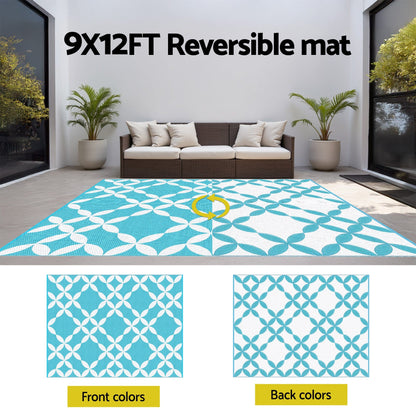 Gardeon Home & Garden > Rugs > Outdoor Rugs Gardeon Outdoor Rugs 274x366cm Large Carpet Reversible Area Mat PP Dual-Sided Patio Rug Light Blue